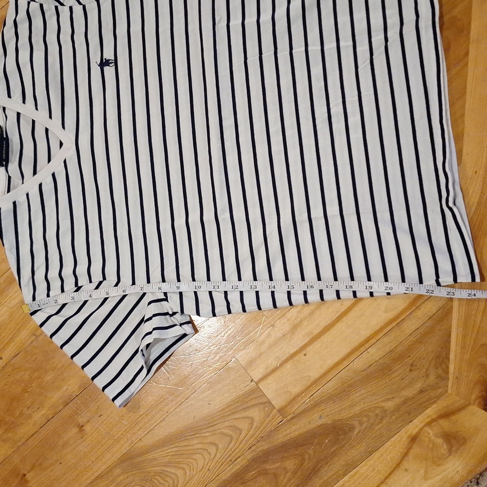 Polo Ralph Lauren Striped Vneck Short Sleeve Cotton Tee Size L Navy Blue White - Picture 7 of 7